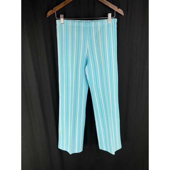 Pants - 70s Vtg Psychedelic Boho Striped Pants Flare‎ 27"x29" Lagenlook Disco Blue